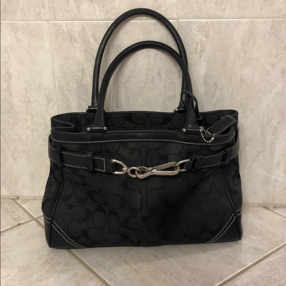 Coach Handbags - Coach Structured Satchel Black Signature c print